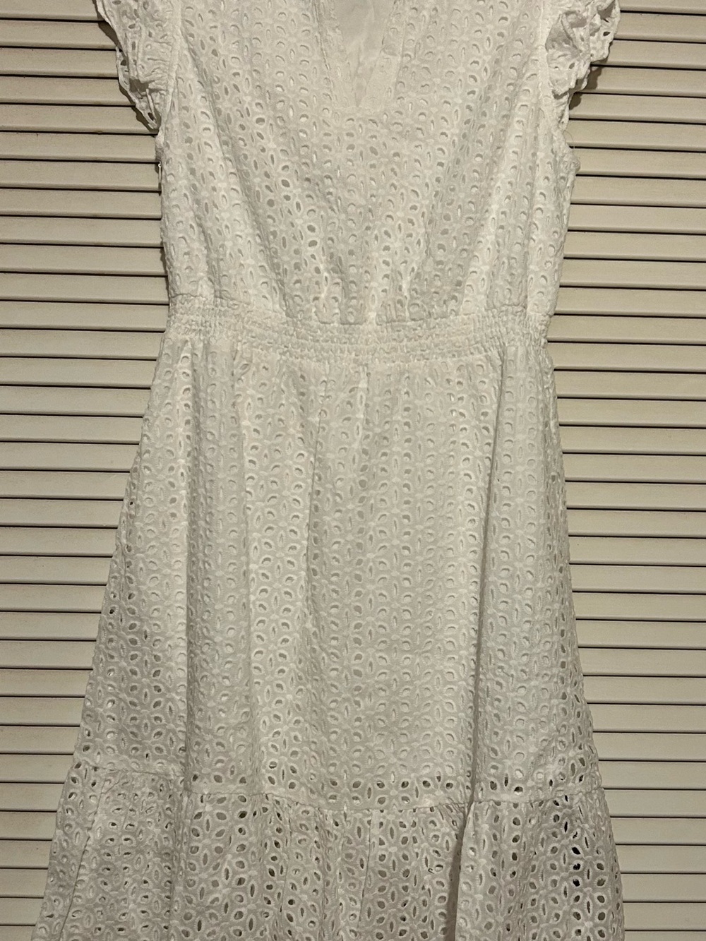 White Eyelet Ruffle Sleeve Mini Dress - Picture 3 of 4